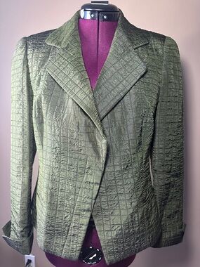 Armani Collezioni Green Checked Blazer, Lined, Single Button, Corporate Girl